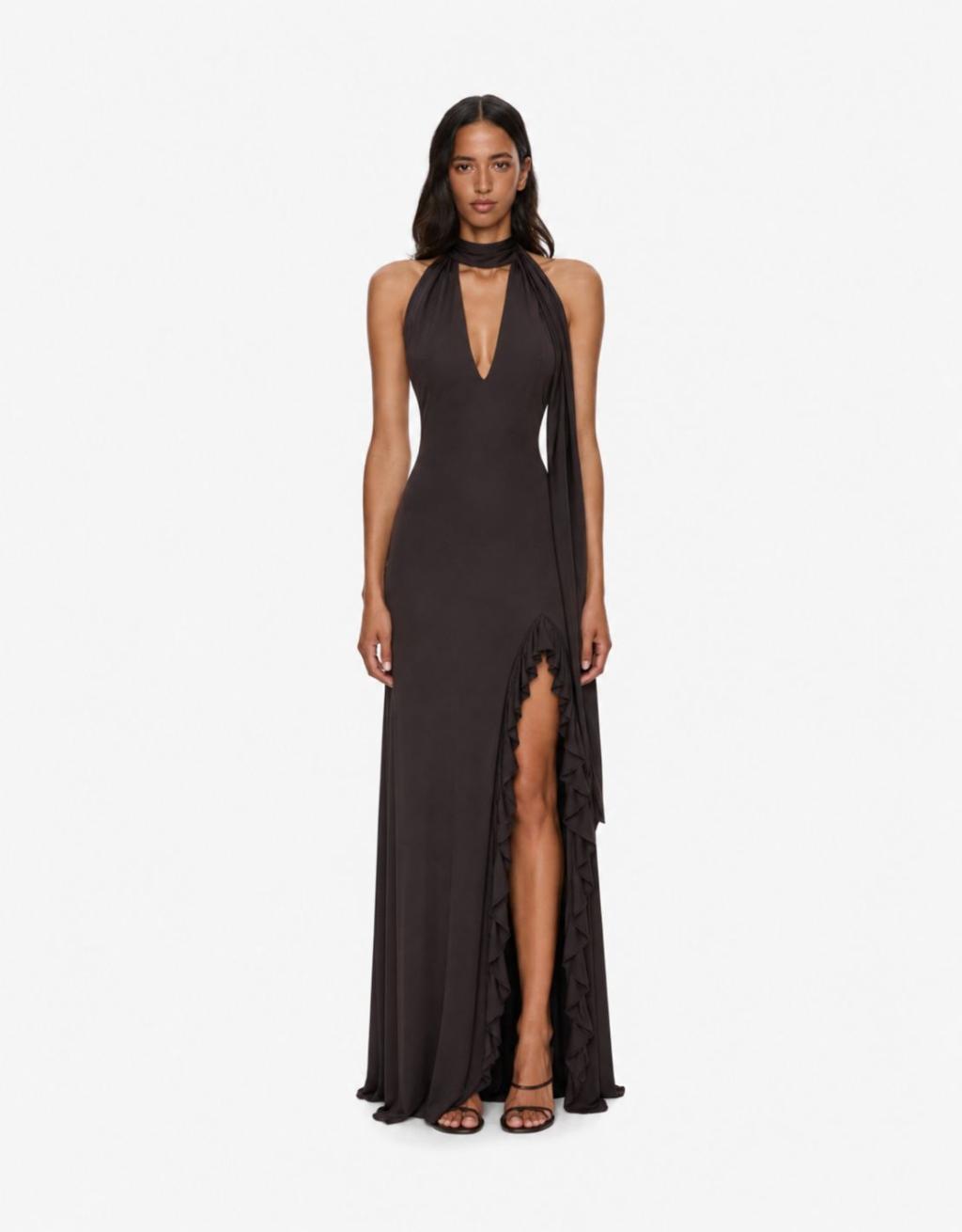 Halter-Neck Dress With Ruffle Detail